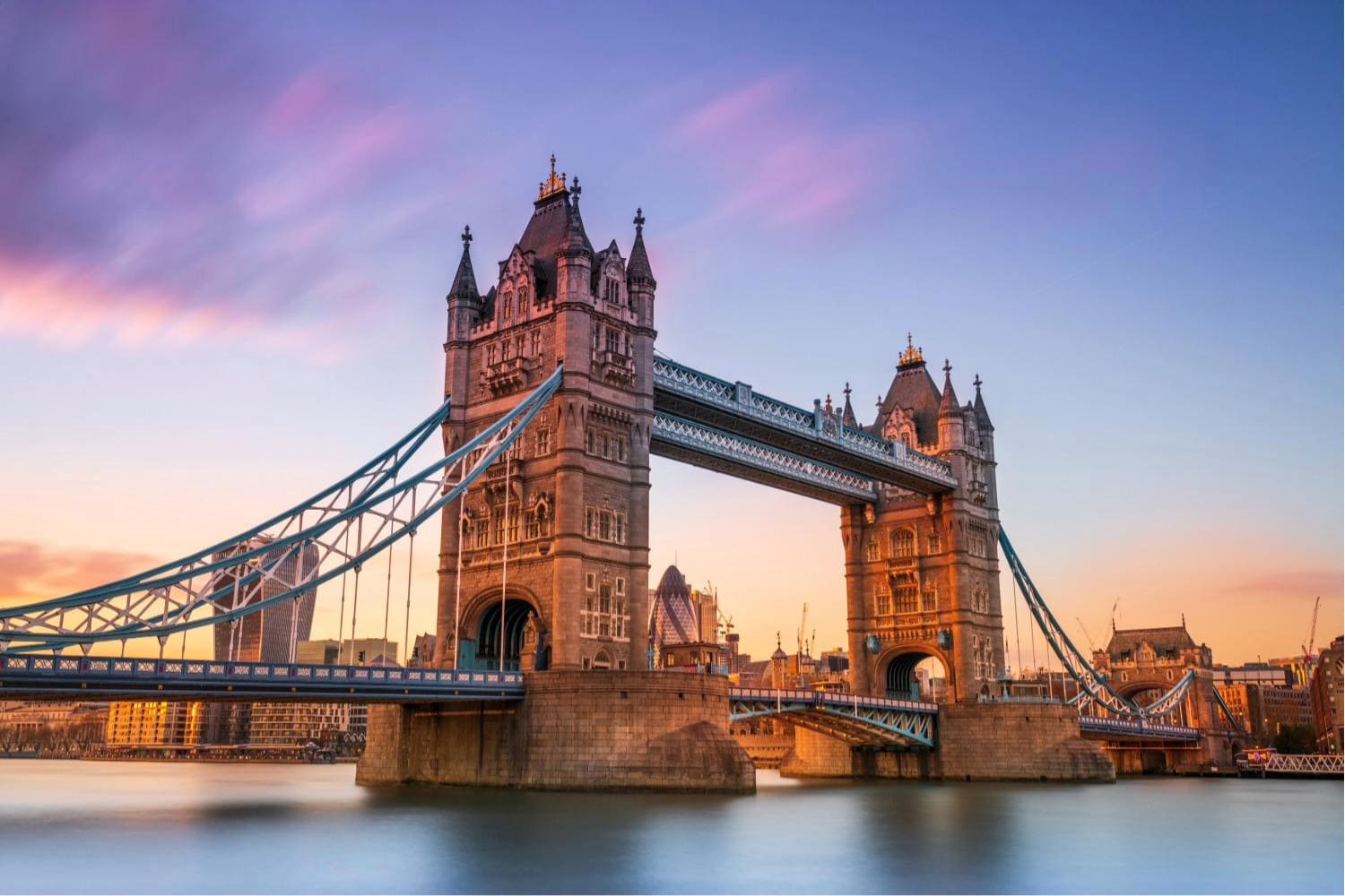 Tower Bridge taken from the West Bank during a sunset.